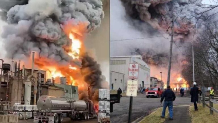 Las impresionantes imágenes del incendio que se desató en una planta química en EEUU