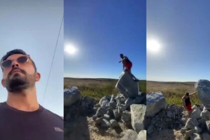VIDEO: Se tomaba unas fotos y piedra de tres toneladas le cayó encima