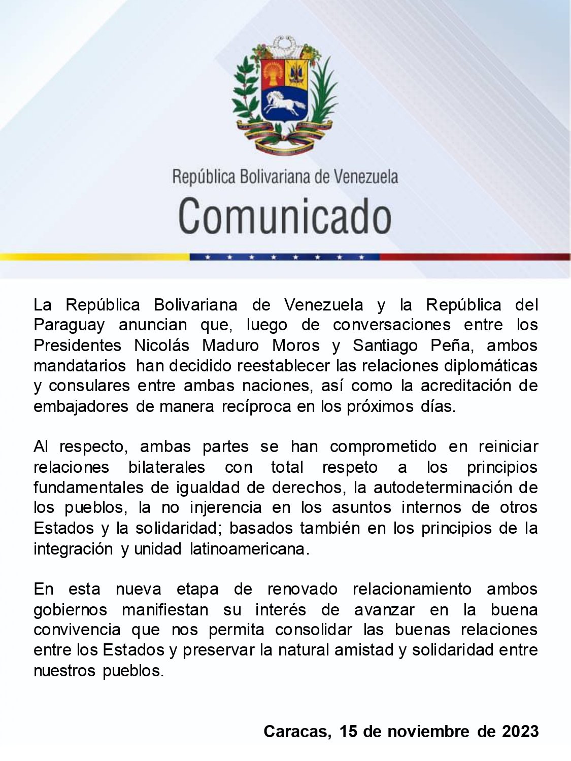Paraguay restableció relaciones diplomáticas con el gobierno de Maduro