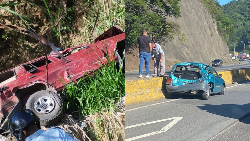 Imágenes de un desastre: Gandola se volcó en la autopista de Guarenas, se llevó varios carros por delante este 12Dic