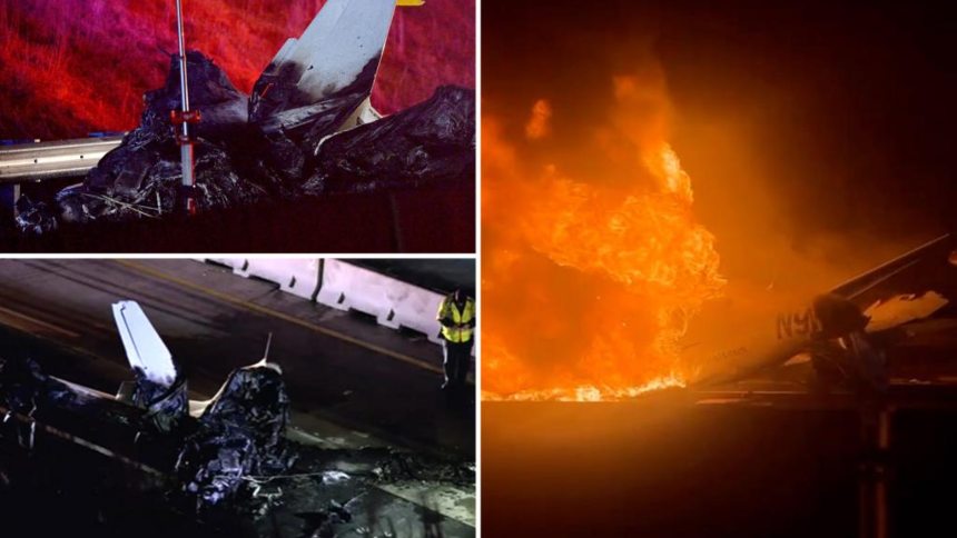Video: Avioneta se precipitó a tierra, cayó en una autopista y explotó en llamas