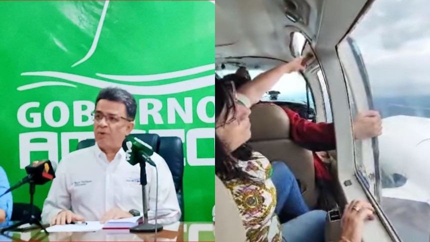 EN VIDEO: El susto que pasó el gobernador de Amazonas cuando se abrió una de las ventanas de la aeronave en que viajaba
